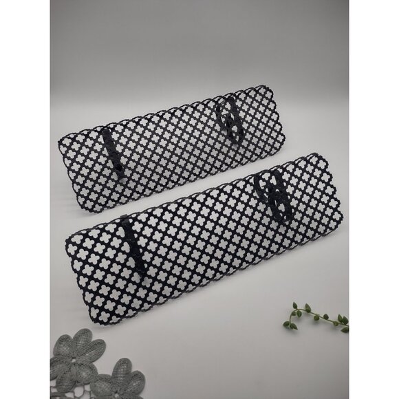 Vintage 1970s Pair of Black 14" Long Metal Clover Lattice Cutout Shelves - Picture 1 of 16